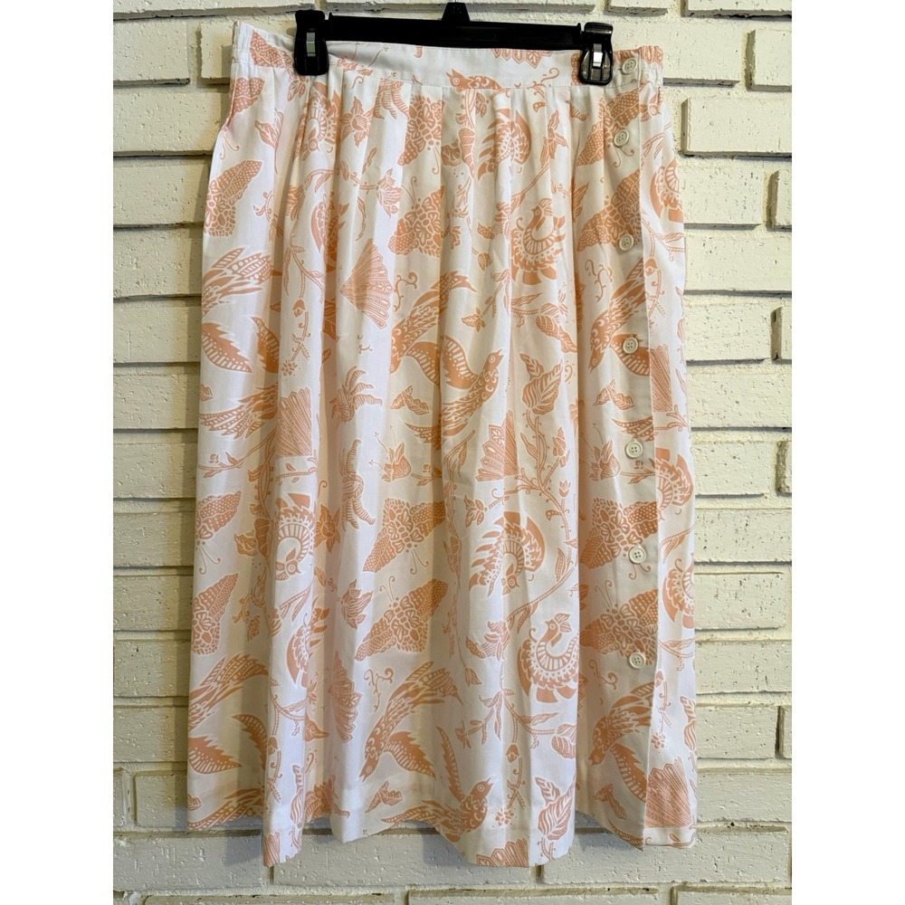 Diane Von Furstenberg Womens Peach on White Avian Botanical Skirt Size Lg. 80's